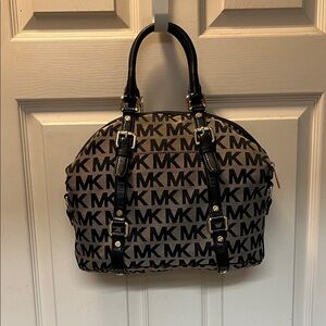 EUC Michael Kors Black and Brown MK Logo Dome Satchel Bedford Model